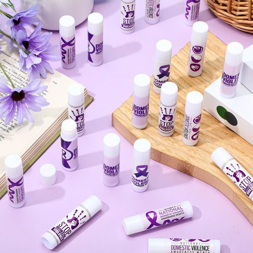 Sacubee 50 Pcs Lip Balm Bulk Ribbon Vanilla Sunscreen Lip Balm Gift for Women Men Mental Health Awareness Public Event Supplies, 5 Scents(Domestic Violence Awareness, Elegant Color)