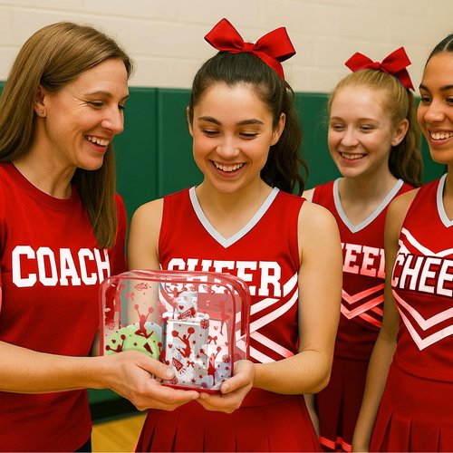 Shinylin 20 Pcs Cheer PVC Makeup Bag Cheer Teams Gifts Clear Makeup Case Cheerleader Teams Gifts Toiletry Zipper Pouch for Cheerleading Teammates Party Supplies,7.9 x 5.9 x 2.4''(Red)