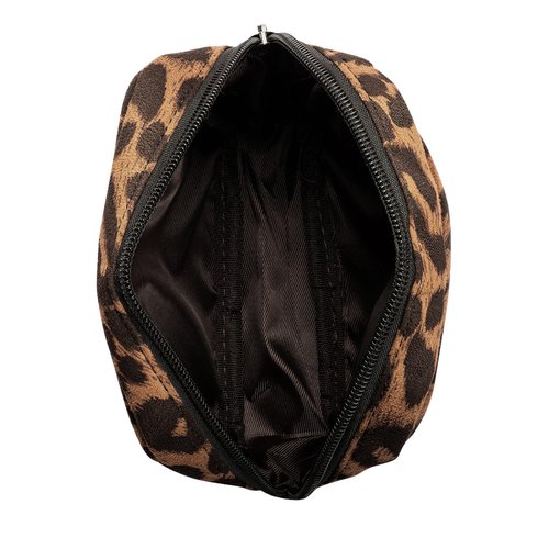 AGBIADD Fabric Leopard Print Makeup Bag Travel Cosmetic Case Soft Toiletry Bag with Zipper, Portable Make Up Organizer Traveling Compact Car Bag for Essentials (Brown)