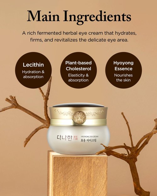 DANAHAN Hyoyong Korean Traditional Herbal Fermented Eye Cream Anti-Aging Treatment for Fine Lines Dark Circles with Lecithin, Botanical Extracts, Revitalizing for Sensitive Skin, 1.01 oz.