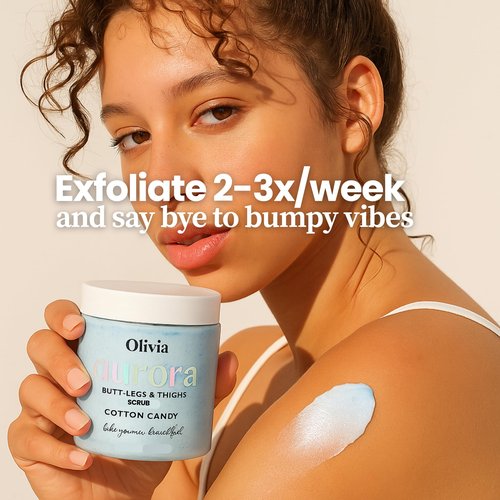 Olivia Aurora Butt & Thigh Scrub – Smooth & Hydrating Exfoliant for Legs and Glutes – Prevents Ingrown Hairs, Razor Bumps & Dark Spots – No Sugar, Vegan – 8 oz