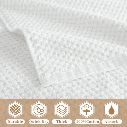 VOOVA & MOVAS Off-White Washcloths (6PC, 12"x12") - 100% Cotton | Thick | Quick Dry | Absorbent, Towels for Face, Fluffy Wash Cloths for Bathroom, Popcorn Weave Washcloths, Off-White