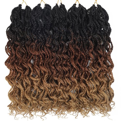150 Strands Goddess Box Braids Crochet Braids Hair Pre lopped with Curly Braids Synthetic Braiding Hair 14 Inch 5Packs/Lot (14Inch(5packs), 1B/30/27#)