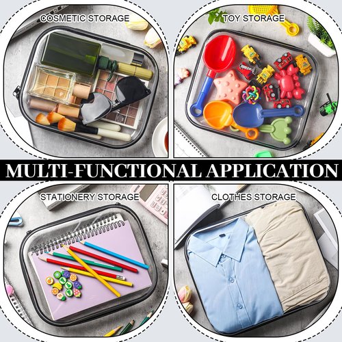 Hoolerry 6 Pcs Hard Clear Zipper Case Transparent Zipper Hard Pouch for Snacks Makeup Bag Plastic Cosmetic Bag Portable Travel Organizer for Makeup Storage(Black,Big,Medium)