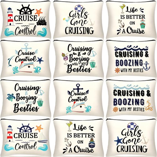 Kajaia 12 Pcs Cruise bags for Women Cruise Survival Kit Cosmetic Makeup Bags Travel Organizer Zipper Pouch Accessories for Women Cruising Lovers