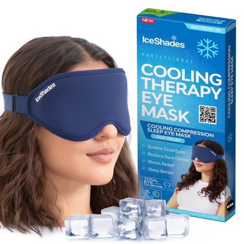 IceShades Cooling Gel Eye Mask for Migraine Relief, Tension & Hangover Migraine Mask, Cold Compress for Headache Dark Circles Tired Puffy Eyes, Reusable Ice Pack for Sleeping, Blue