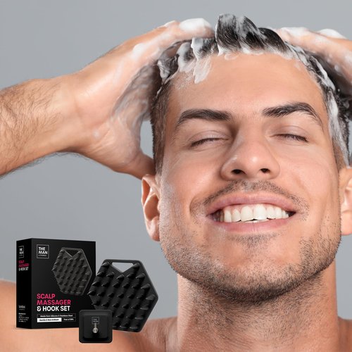 The Man Silicone Scalp Scrubber & Hook - Head Massager & Hair Brush for Men - Scalp Scrubber Exfoliator for Washing Hair - Reduces Dandruff & Stimulates Hair Growth - Men Shower Hair Brush (1 Set)