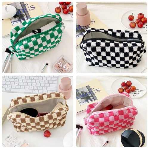 EYNDYN 8pcs Checkered Makeup Bag Cosmetic Bag for Women,4Pcs Large Capacity Y2k Makeup Bags and 4Pcs Pencil Case Makeup Brushes Storage Bag Travel Toiletry Bag Organizer