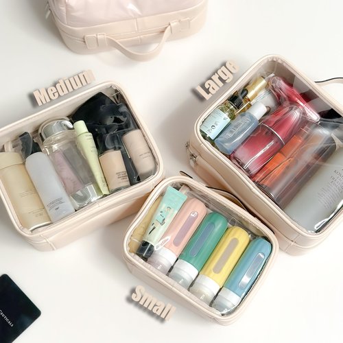 Veki TSA Approved Toiletry Bag Transparent Makeup Bag Double Travel Cosmetic bags Case Waterproof Toiletries Bag Medium Capacity Open Storage bag Organizer for Women and Girls (Medium Pink)