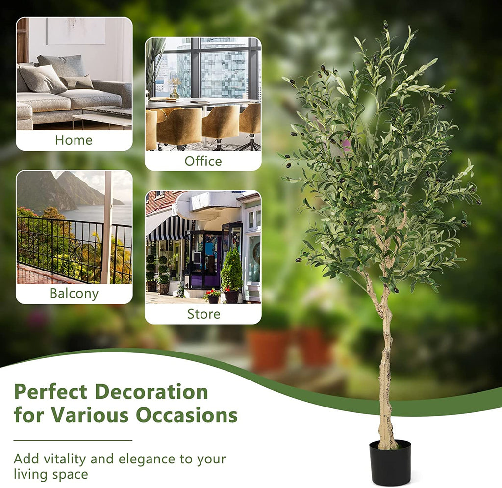 2 Pieces Artificial Olive Tree in Cement Pots - 6 Feet Tall, Realistic Indoor Outdoor Decor