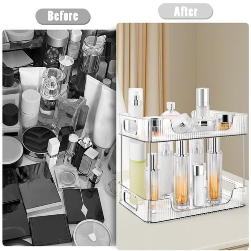 TENDER EPOCH 2-Tier Bathroom Counter Organizer Countertop Storage, Dresser Organizer Vanity Tray for Makeup, Perfume Organizer Cosmetics Skincare Shelf- Clear