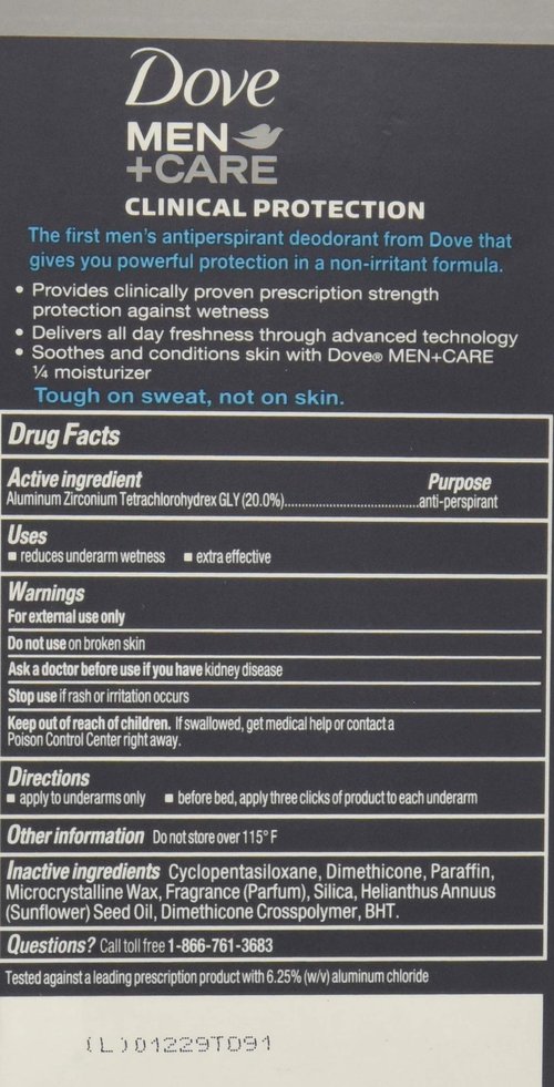 Dove Men+Care Deodorant, 96H Clinical Protection Antiperspirant, Clean Comfort 4-Pack – Prescription Strength Wetness Protection with ¼ Moisturizers, 1.7 Oz Ea