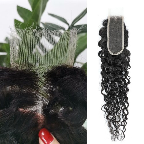 Syrenlore 2x6 Skinlike Real HD Lace Closure Only Water Wave Human Hair, 0.09mm Ultra-thin Invisible Swiss Lace Closure Kim K Wet n Wavy Curly Deep Parting Tiny Knots 13A Raw Hair Natural Black 12 Inch