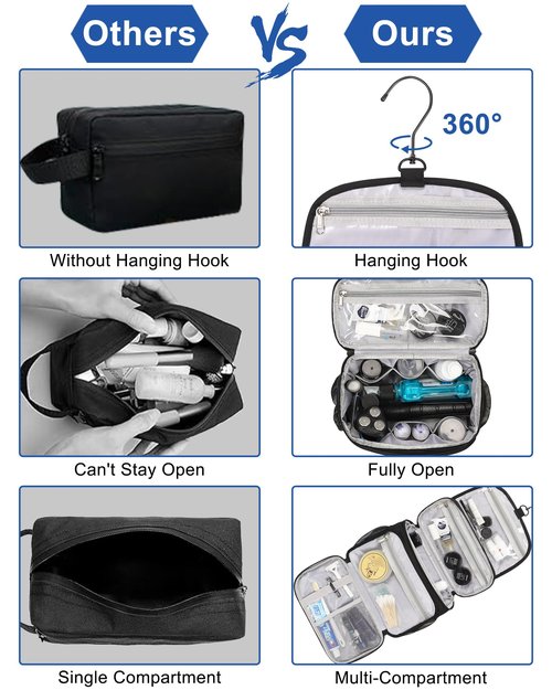 Relavel Toiletry Bag for Men, Hanging Toiletries Bag for Women Water Resistant Dopp Kit Shaving Bag, Travel Essentials Large Capacity Organizer Case for Toiletries Accessories, Black