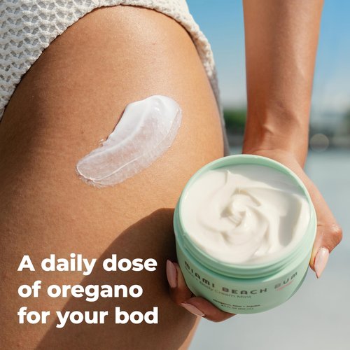 Miami Beach Bum, Bum + Body Butter Cream, Daily Moisturizer w/Oregano Oil for Body Acne, Keratosis Pilaris, Razor Burn, Ingrown Hairs, After Sun Lotion w/Aloe, Jojoba & Tea Tree, Mint, 3.4oz