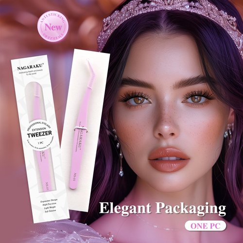 NAGARAKU DIY Cluster Lashes Tweezers, NS-01 Non-stick DIY Tweezers Eyelash Applicator Nano Anti-Stick Coating Precision Pinzas Light Ergonomic for Flawless DIY Lash Extensions Makeup