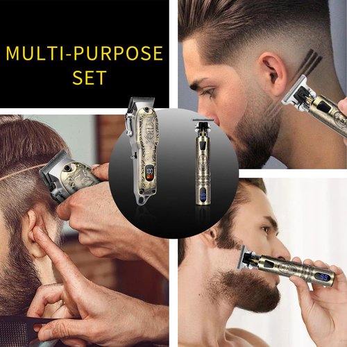 LQT Professional Hair Clipper Set, Digital Display Trimmer Kit with Accessories, Barber Case and Cape, Vintage Design