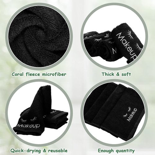 Vabean 30 Pcs Microfiber Black Makeup Washcloths for Face 13 x 13 Inches Makeup Remover Towels Reusable Absorbent Removers Face Wash Cloth with Embroidery for Women