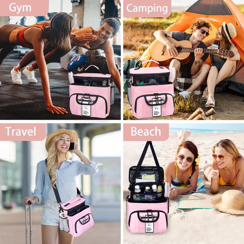 Large Toiletry Bag for Women Men, Bathroom Bag, Water Resistant Portable Shower Caddy for College Dorm, Hanging Toiletry Bags for Traveling, Gym Camping Cruise Ship Travel Essentials Shower Bag (Pink)