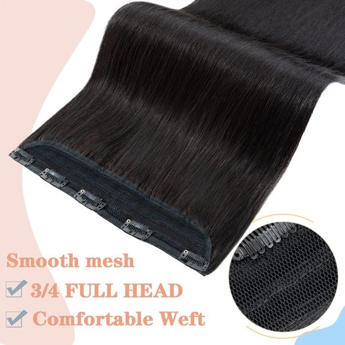 S-noilite Clip in Human Hair Extensions - Real Hair, One Piece/5 Clips, 3/4 Full Head - Thicker, Straight, Soft, 12 Inch/70g (#1B Natural Black)