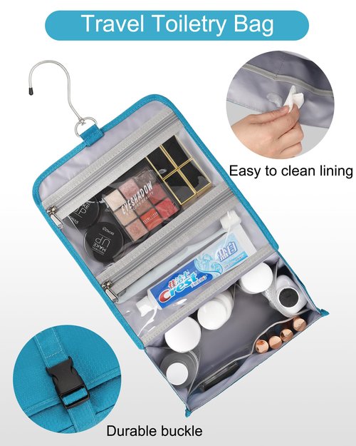 Relavel Hanging Toiletry Bag for Women and Men, Small Travel Bag for Girls Compact Size with Multiple Compartments Waterproof Travel Kit Wash Bag Makeup Storage Organizer Gym Shower Bag Blue