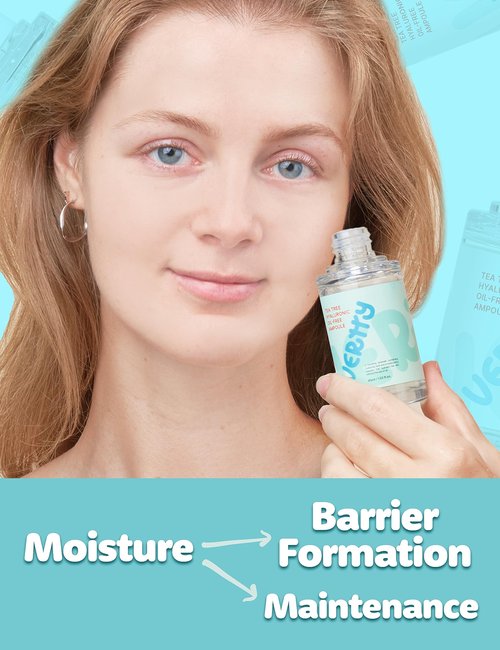 Vertty Tea Tree Hyaluronic Oil Free Ampoule | Hydrating, Moisturizing, Redness Relief Serum | Blemish Skin Corrector Serum | Non-Comedogenic Moisturizer for face | Long-lasting Hydration (1.5oz)