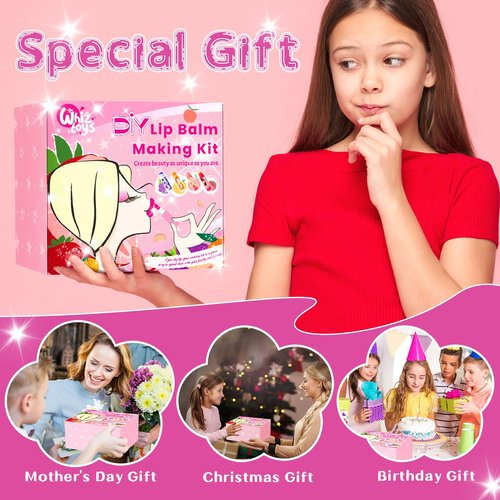 WhizToys DIY Lip Balm Making Kit Teen Girl Gifts Trendy Stuff Make Your Own Lip Gloss Set with Natural Beeswax, Shea Butter,Sweet Almond Oil,24 PCS Lip Blam Containers