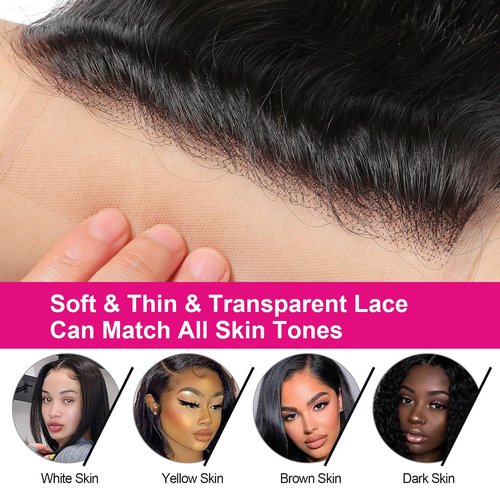 5x5 Transparent HD Lace Closure Human Hair Body wave Closure Unprocessed Virgin Human Hair Invisible Lace Frontal Closure Pre Plucked with Baby Hair Natural Black Color 14 inch