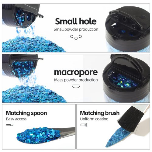 Craft Glitter, 380g Nail Glitter Powder 10 Jars Glitter with Tools,AARDWO Vibrant Multi-Purpose Glitter for Body,Eyeshadow,Cosmetic,Nail Arts,Crafts,Decoration,DIY(Star&Moon Shape, Blue)