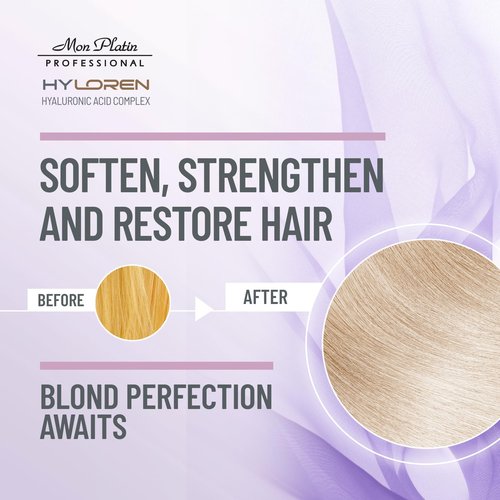 Mon Platin Professional HYLOREN Blond Hair Shampoo with Hyaluronic Acid for Blond & Highlighted Hair, Shampoo for Blond Hair, SLS/SLES Free, Moisturizing Shampoo, Purple Shampoo, 500ml