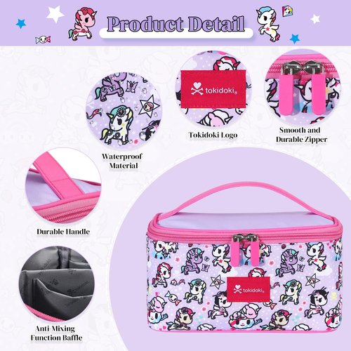 Tokidoki Official Unicorno Makeup Bag Cute Cosmetic Bag Large Capacity Travel Makeup Case Portable Organizer Toiletry Bag for Women Traveling with Handle (Pink)