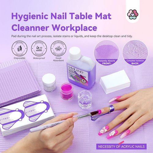 SAVILAND 8OZ EMA Acrylic Liquid Monomer: Pure EMA Odorless Liquid Monomer Professional Nail Monomer Liquid Kit for Acrylic Powder with Acrylic Brush Dappen Dish Nail Table Mat Nail Tech Salon