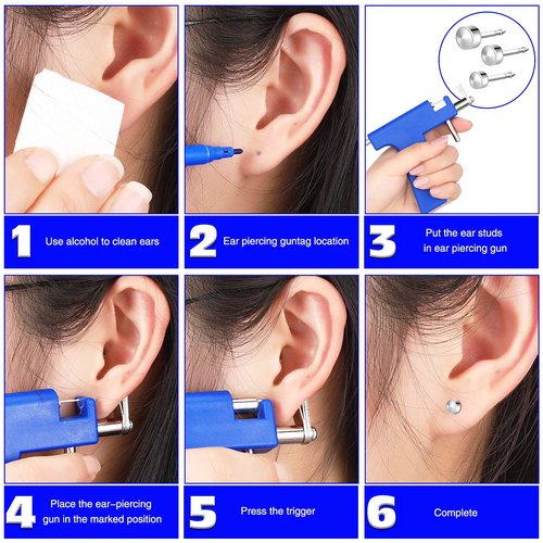 Longbeauty 550pcs Ear Piercing Gun Kit Stainless Steel Body Piercing Tools Studs Earrings Nose Lip Navel Piercing Machine for Home Salon Piercing Needles (Pink-550pcs)
