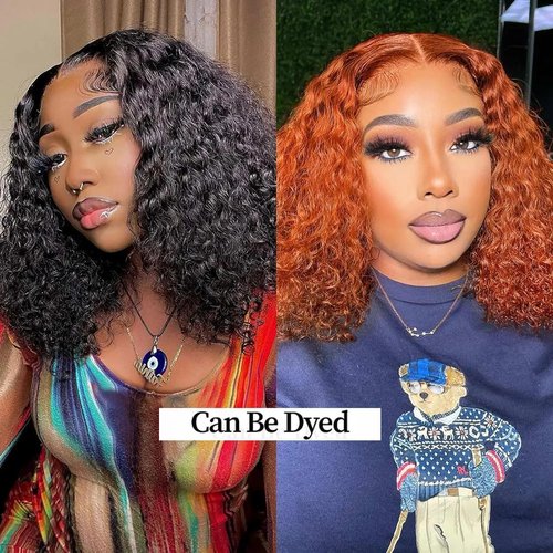FCUFCU Glueless Wigs Human Hair Pre Plucked Pre Cut Deep Wave Bob Wig Human Hair 4x4 HD Lace Closure Wigs for Beginners 180% Density Natural Color 10 inch