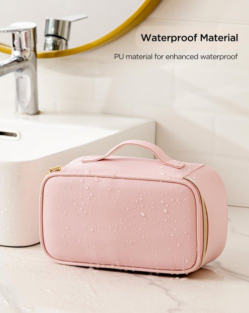 HBlife Small Makeup Bag Travel Cute Make Up Bag Makeup Brush Bag Case Organizer Cosmetic Bags for Women Girls with Handle (Pink)