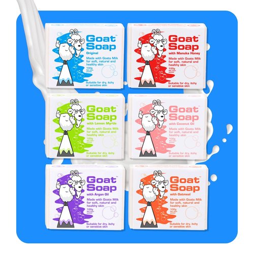 Goat Soap Gift Set, Pure Australian Goat Milk, Moisturizing Soap Bars, Signature Scents: Original, Manuka Honey, Lemon Myrtle, Coconut Oil, Argan Oil, & Oatmeal, 3.5 Ounce (6Pack) - Variety