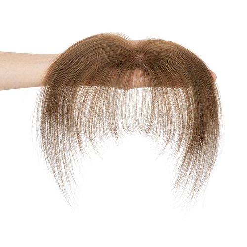 Hairro Clip in French Bangs 100% Real Human Hair, 3d 360 Cover Hand-Tied Fake Bangs for Women, with Invisible Secure Clips for Daily Wear & Add Volume, 5 Inch Frontal Medium Brown
