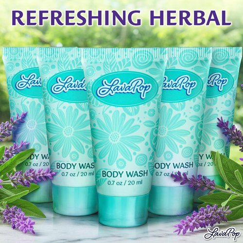 LavaPop - Travel Size Body Wash - Iris, Violet & Amber, 0.7 fl oz, 100 Pack - Delight Your Guests with Calming & Comforting Body Wash - Bulk Hotel Toiletries for Airbnb, Motels & Guest Rooms