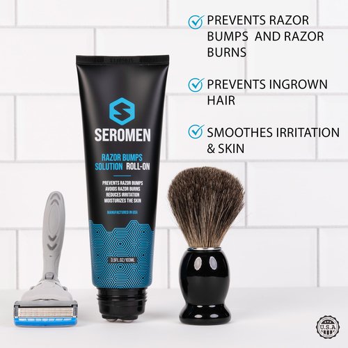 Seromen Razor Bump Treatment for Men - Ingrown Hair Treatment for Men - Face & Body After Shave & Razor Burn Treatment - Metal Roll On Soothes Skin & Calms Irritation (3.5fl.oz) Made in USA.