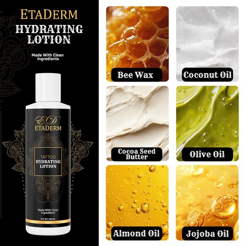 ETADERM Tattoo Lotion - Tattoo Aftercare Lotion with Aloe Vera, Glycerin, Shea Butter & Coconut Oil - Tattoo Cream Aftercare for Skin Hydration & Moisturizer - Enhances Tattoo Color & Vibrancy 236ml