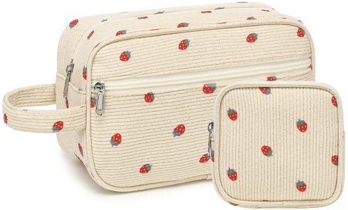 LEDAOU 2Pcs Travel Large Makeup Bag Cosmetic Bag Small Corduroy Makeup Pouch with Zipper Cute Travel Toiletry Essentials for Women Teen Girls