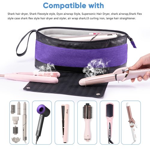 ELCUPA 2IN1 Hair Tools Travel Bag with Removable Heat Resistant Mat Curling Iron Travel Case, Hair Dryer Organizer for Flat Irons, Straighteners and Haircare Accessories, Hot Tools Travel Bag Hair