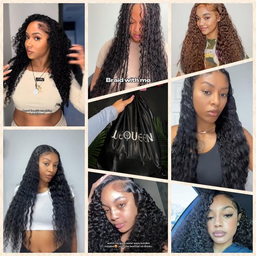 Wequeen 16A Deep Wave Human Hair Bundles 14 Inch 100% Unprocessed Brazilian Virgin Hair Quick Weave Bundles Human Hair Extensions Real Human Hair, Natural Black