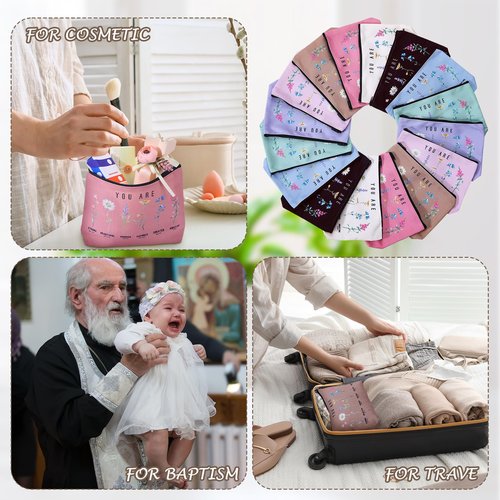 Frienda 24 Pcs God Says You Are Cosmetic Bags for Women Bible Verse Floral Makeup Case Inspirational Religious Bags Affirmations Christian Gifts for Back to School Birthday Holidays(Natural Color)