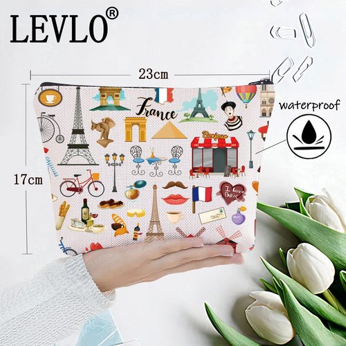 LEVLO France Travel Culture Gift French Theme Travel Pouch Bag Paris Landmarks Gift French Souvenir Gift (France)