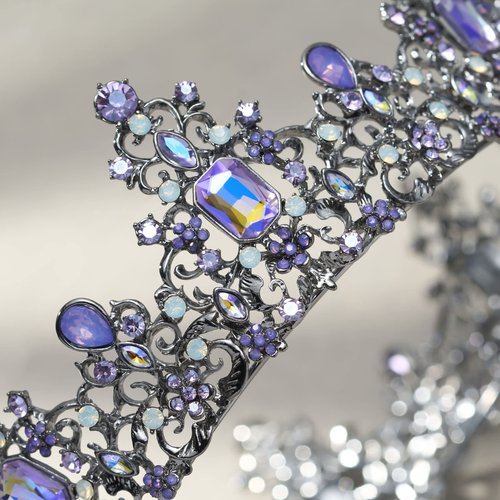 SWEETV Queen Crown for Women - Baroque Wedding Tiaras and Crowns, Jeweled Costume Tiara Princess Crown, Prom Birthday Party Halloween Hair Accessories, Black Gray + Purple, Shining Nola