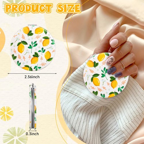 Vicenpal Compact Mirrors Small Pocket Fruit Design Mini Magnifying Portable Makeup Compact Pu Leather Double Sided Pocket Mirror for Women Girls Mother Kids Gift(Round Style)