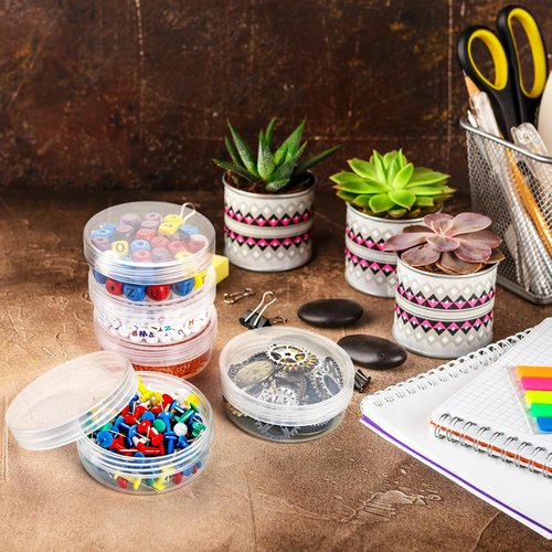 Covzoe 50 Pieces 2 Oz Plastic Jar with Lids, 50G/50ML Clear Bead Storage Organizer, Small Round Cosmetic Storage Box for Buttons, Glitter, Small Jewelry Findings