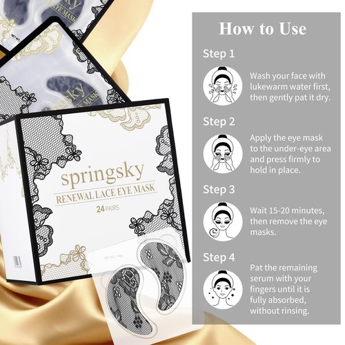 SPRINGSKY Under Eye Patches,Lace Eye Mask for Puffy Eyes and Dark Circles,Collagen Skin Care Products,Hydrating,Smoothing,Anti-Aging Eye Patch for Under Eye Bags（24 Pairs）