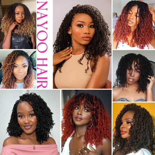 NAYOO 14 Inch Yanky Twist Crochet Hair - 8 Packs (30 Stands/Pack) Mini Passion Twist with Curly Ends Synthetic Pre-Looped Crochet Braids Braiding Hair (14 Inch, T30)